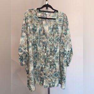 Catherines Teal and Brown Patterned Blouse